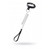 Черный узкий однослойный ошейник с серебристым поводком-цепочкой - Pecado - купить с доставкой в Коврове