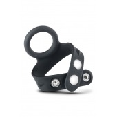 Черное эрекционное кольцо с подхватом мошонки на кнопках VS6 - Blush Novelties - в Коврове купить с доставкой