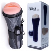 Телесный мастурбатор-вагина в черной колбе с вибрацией - Boys of Toys - в Коврове купить с доставкой