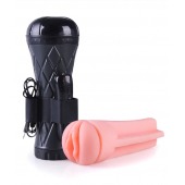 Телесный мастурбатор-вагина в черной колбе с вибрацией - Boys of Toys - в Коврове купить с доставкой