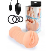 Телесный двусторонний мастурбатор с вибропулей и эрекционными кольцами в комплекте - Sexy Girl - в Коврове купить с доставкой
