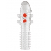 Гелевая прозрачная насадка с шариками и шипами - 14 см. - Toyfa Basic - в Коврове купить с доставкой