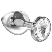 Большая серебристая анальная пробка Diamond Clear Sparkle Large с прозрачным кристаллом - 8 см. - Lola Games - купить с доставкой в Коврове