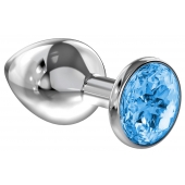 Большая серебристая анальная пробка Diamond Light blue Sparkle Large с голубым кристаллом - 8 см. - Lola Games - купить с доставкой в Коврове