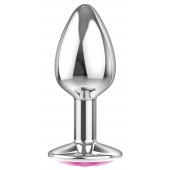 Малая серебристая анальная пробка Diamond Pink Sparkle Small с розовым кристаллом - 7 см. - Lola Games - купить с доставкой в Коврове