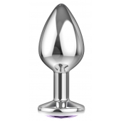 Большая серебристая анальная пробка Diamond Purple Sparkle Large с фиолетовым кристаллом - 8 см. - Lola Games - купить с доставкой в Коврове