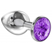 Большая серебристая анальная пробка Diamond Purple Sparkle Large с фиолетовым кристаллом - 8 см. - Lola Games - купить с доставкой в Коврове