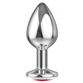 Большая серебристая анальная пробка Diamond Red Sparkle Large с красным кристаллом - 8 см. - Lola Games - купить с доставкой в Коврове