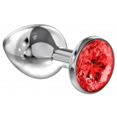 Большая серебристая анальная пробка Diamond Red Sparkle Large с красным кристаллом - 8 см. - Lola Games - купить с доставкой в Коврове