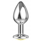 Большая серебристая анальная пробка Diamond Yellow Sparkle Large с жёлтым кристаллом - 8 см. - Lola Games - купить с доставкой в Коврове
