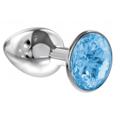 Малая серебристая анальная пробка Diamond Light blue Sparkle Small с голубым кристаллом - 7 см. - Lola Games - купить с доставкой в Коврове