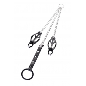 Черно-серебристые зажимы для сосков с кольцом для пениса TOYFA Metal - ToyFa - купить с доставкой в Коврове