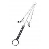 Серебристо-чёрные зажимы для сосков с кольцом для пениса TOYFA Metal - ToyFa - купить с доставкой в Коврове