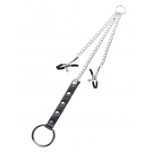 Серебристо-чёрные зажимы для сосков с кольцом для пениса TOYFA Metal - ToyFa - купить с доставкой в Коврове