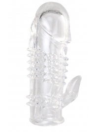 Прозрачная гелевая насадка с шипами и клиторальным отростком - 13 см. - Toyfa Basic - в Коврове купить с доставкой