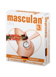 Розовые презервативы Masculan Ultra Long Pleasure с колечками, пупырышками и продлевающим эффектом - 3 шт. - Masculan - купить с доставкой в Коврове