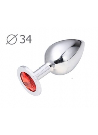 Коническая серебристая анальная втулка с красным кристаллом - 8,2 см. - Anal Jewelry Plug - купить с доставкой в Коврове