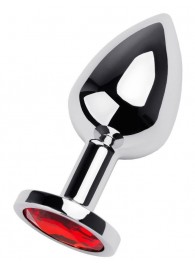 Серебристая коническая анальная пробка с красным кристаллом - 8 см. - ToyFa - купить с доставкой в Коврове