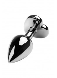 Серебристая коническая анальная пробка с красным кристаллом-сердечком - 7 см. - ToyFa - купить с доставкой в Коврове