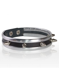 Серебристо-черный узкий ошейник с шипами - Sitabella - купить с доставкой в Коврове