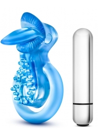 Голубое эрекционное виброкольцо 10 Function Vibrating Tongue Ring - Blush Novelties - в Коврове купить с доставкой