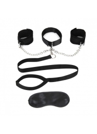 Чёрный ошейник с наручниками и поводком Collar Cuffs   Leash Set - Lux Fetish - купить с доставкой в Коврове