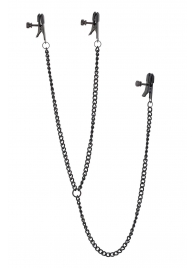 Черные зажимы на соски и клитор на цепочке DELUXE NIPPLE   CLIT CLAMPS - Dream Toys - купить с доставкой в Коврове