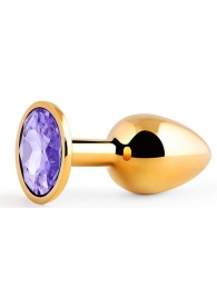 Золотистая анальная пробка с фиолетовым стразом - 7,2 см. - Anal Jewelry Plug - купить с доставкой в Коврове