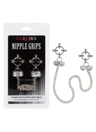 Металлические зажимы для сосков на цепочке Nipple Grips 4-Point Nipple Press with Bells - California Exotic Novelties - купить с доставкой в Коврове