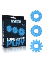 Набор из 3 голубых, светящихся в темноте эрекционных колец Lumino Play - Lovetoy - в Коврове купить с доставкой