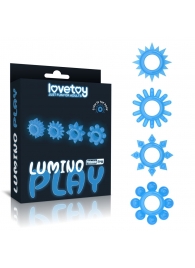 Набор из 4 голубых, светящихся в темноте эрекционных колец Lumino Play - Lovetoy - в Коврове купить с доставкой