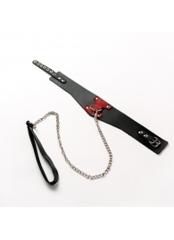 Черный широкий ошейник с красным декором и поводком - Crazy Handmade - купить с доставкой в Коврове