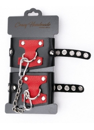 Черные наручники с красным декором и заклепками - Crazy Handmade - купить с доставкой в Коврове