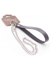 Серебристый металлический поводок с кожаной черной ручкой - 80 см. - Crazy Handmade - купить с доставкой в Коврове