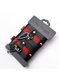 Черно-красные кожаные наручники на металлической сцепке - Crazy Handmade - купить с доставкой в Коврове