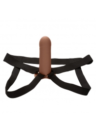 Коричневый фаллопротез из силикона Extension with Harness - 15,75 см. - California Exotic Novelties - купить с доставкой в Коврове