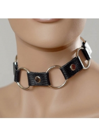 Кожаный черный ошейник с кольцами - Sitabella - купить с доставкой в Коврове