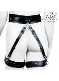 Черный кожаный пояс с гартерами - S-M - Notabu - купить с доставкой в Коврове