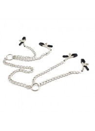 Серебристые зажимы для сосков и половых губ на тонкой цепочке - Notabu - купить с доставкой в Коврове