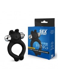 Черное силиконовое эрекционное виброкольцо Sex Expert - Sex Expert - в Коврове купить с доставкой