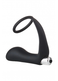 Черное эрекционное кольцо с вибропробкой Vibrating Anal Plug With Cockring - Dream Toys - в Коврове купить с доставкой