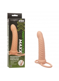 Телесная насадка для двойного проникновения Rechargeable Ribbed Dual Penetrator с вибрацией - California Exotic Novelties - купить с доставкой в Коврове