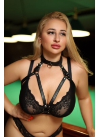 Черная кожаная сбруя с ошейником plus size из нежной кожи - БДСМ Арсенал - купить с доставкой в Коврове