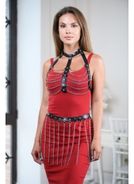 Черно-серебристая портупея-юбка plus size с цепочками - БДСМ Арсенал - купить с доставкой в Коврове