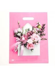 Розовый пакет с цветочным принтом и вырубной ручкой (40х31 см) - Сима-Ленд - купить с доставкой в Коврове