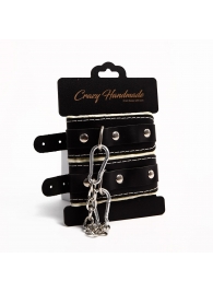 Черные скругленные наручники с мягкой бежевой подкладкой - Crazy Handmade - купить с доставкой в Коврове