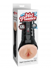Телесный мастурбатор-вагина в черной колбе Super Luscious Lips XXL - Pipedream - в Коврове купить с доставкой
