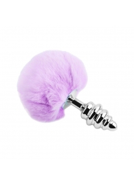 Серебристая анальная пробка с сиреневым мехом Metal Anal Fluffly Twist Plug L - Adrien Lastic