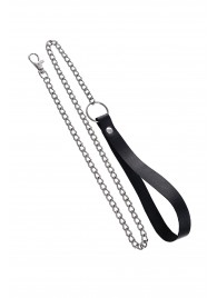 Поводок с ручкой из черной натуральной кожи и карабином для ошейника - Pecado - купить с доставкой в Коврове