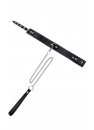 Кожаный двухслойный ошейник с белой строчкой и поводком - Pecado - купить с доставкой в Коврове